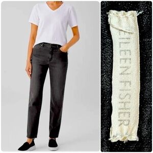Eileen Fisher Charcoal Gray Slim Straight Leg Jeans. Rise-9.5”. Organic Cotton.